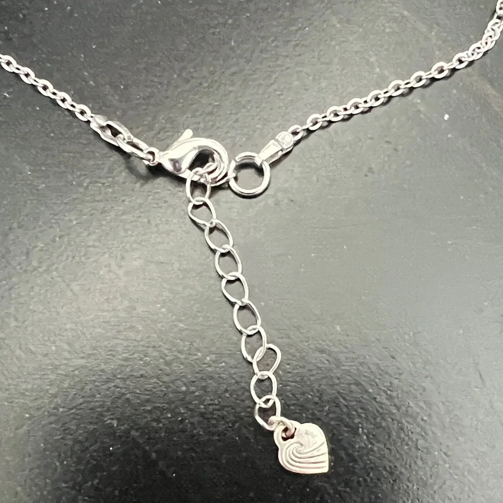 Silver-Tone Heart Pendant Necklace with Light Turquoise Accent